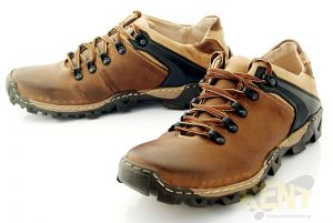 KENT 116 BRĄZOWE - Trekkingowe buty męskie 100% skórzane