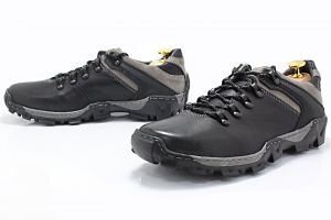 KENT 116 CZARNO-SZARE - Trekkingowe buty męskie 100% skórzane
